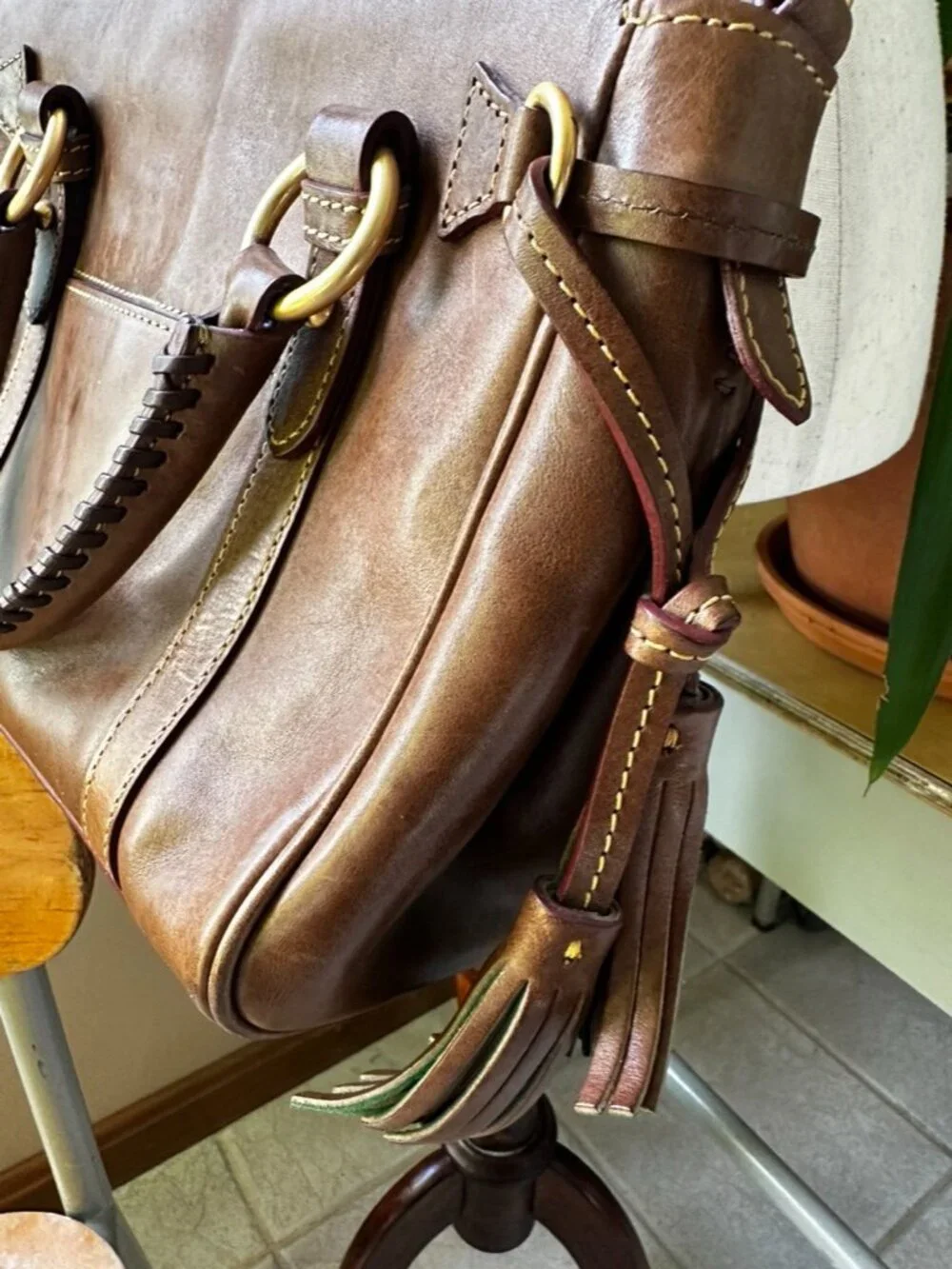 Dooney & Bourke Florentine Leather Satchel Purse, Brown